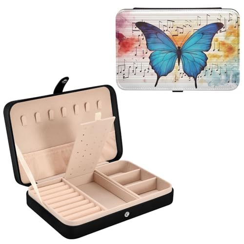 Haskirky Butterfly Musical Note Jewelry Box Portable PU Leather Travel Jewelry Organize for Women Jewelry Storage Display Holder for Ring, Necklace, Earring