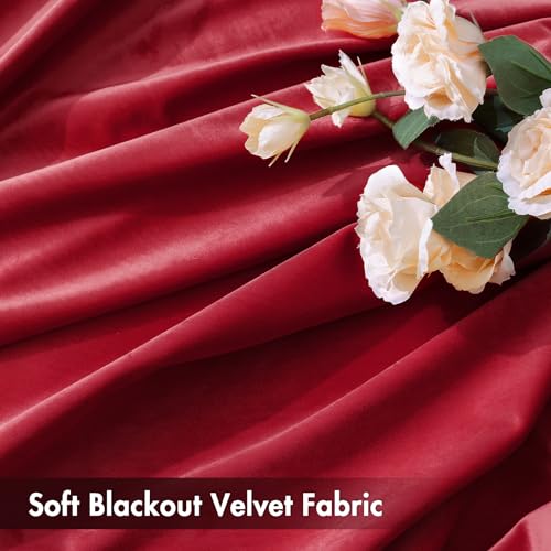 Image of MIULEE Red Blackout Velvet Curtains Drapes 90 Inch Long 52 inchx90 inch Bedroom | Luxurious Bedroom Living Room Decor, Room Darkening, Thermal Insulated, Rod Pocket Design, Super Soft Fabric