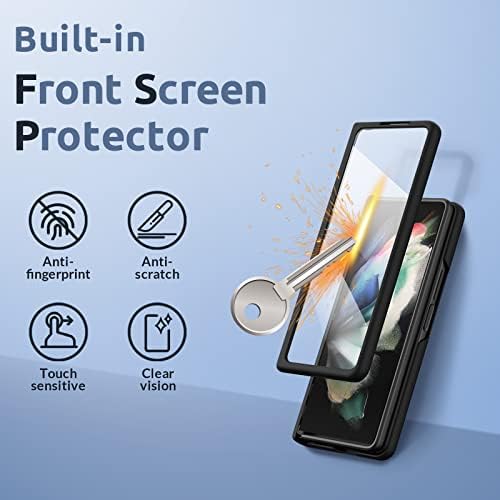 pcgaga for Galaxy Z Fold 4 Case with [Removable S Pen Holder][ Hinge Protection][Built-in Front Screen Protector] Kickstand Phone Case for Samsung Galaxy Z Fold4 5G 2021 - Black