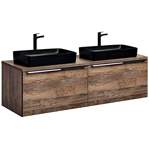Lomadox Set di mobili da bagno doppio lavabo 160 cm, rovere vintage Nb, 2 inserti in ceramica, 4 cassetti con chiusura morbida, scaffale, larghezza x altezza x profondità: ca. 160,4/59,5/46 cm
