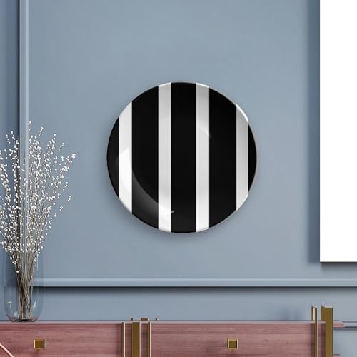Plato decorativo de porcelana hueso rayas blanco negro 7 pulg miniatura 5