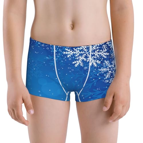 Boys' Cotton Boxer Brief Soft Underwear-Blue Christmas With Snowflakes