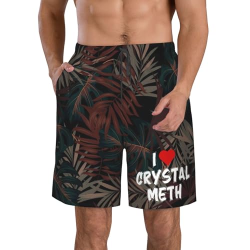I Love-Heart Crystal Meth Mens Swimming Trunks Beach Shorts Quick Dry Board Short Funny Swimwear Bathing Suits,