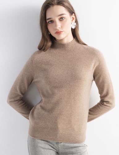 Women's 100% Pure Cashmere Sweater Mock Neck Long Sleeve Warm Leisure 2025 Fall Winter Knit Pullover3