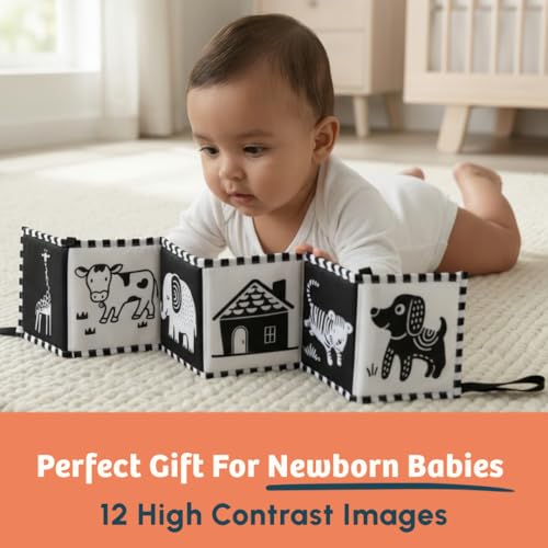 Image of Curious Cub High Contrast Baby Cloth Book | Tummy Time Toys for Babies | Toys for 0 to 12 Months | New Born Baby Gifts | Black and White Flash Cards