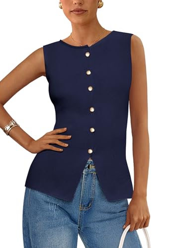 Image of PRETTYGARDEN Women's Sweater Vest Button Down Summer Tank Tops 2026 Sleeveless Knit Vests Fashion Business Casual Outfits