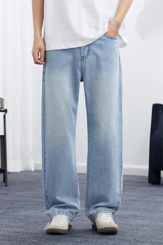 Men's Style Straight Leg Lyocell Jeans Fashion Versatile Loose Thin Washed Retro Pants2