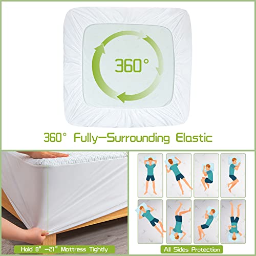 Finehom Queen Size Mattress Protector 100% Waterproof (Top And Sides) Bamboo Mattress Cover 3D Air Fabric Cooling Mattress Pad Cover Ultra Soft Breathable Noiseless 8"-21" Deep Pocket #TOP4