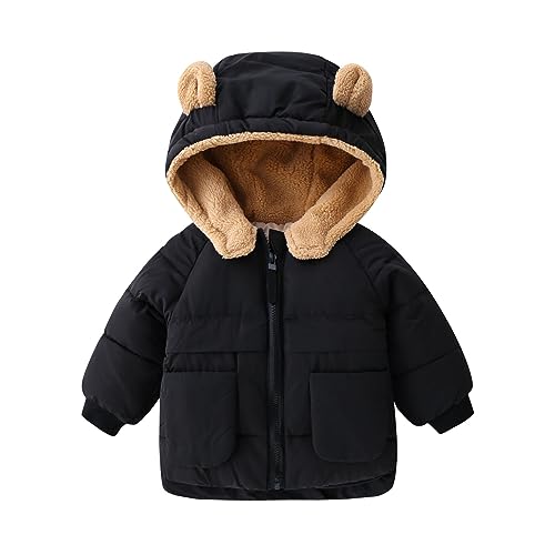 Kids 𝗦𝗵erpa Lined Puffy Jacket Thicken Fleece Hooded 𝗧𝗲ddy Zipper Outerwear Windproof Coat with Pocket