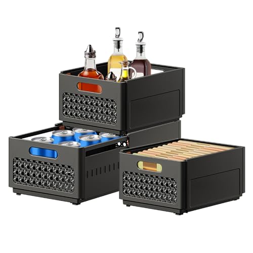 Sonhomay Paquete de 3 cajas de almacenamiento expandibles plegables para armario, organizadores de almacenamiento, apilables, organizadores de cajones, separadores para dormitorio, cocina, baño,