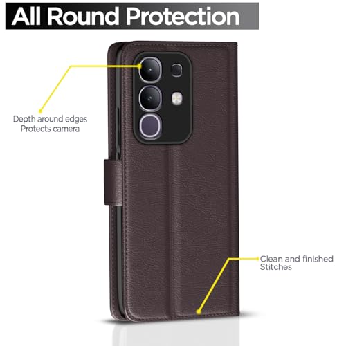 Image of Amazon Basics Flip Cover for Vivo T4x 5G / iQoo Z10x 5G Leather Finish | Wallet Stand and Shock Proof | Inside TPU with Card Pockets | Complete Protection Flip Case(Coffee)