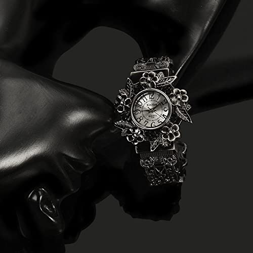 Elegant Vintage Floral Cuff Bracelet Watch for Women - Carved Quartz Analog Wristwatch - Image 3