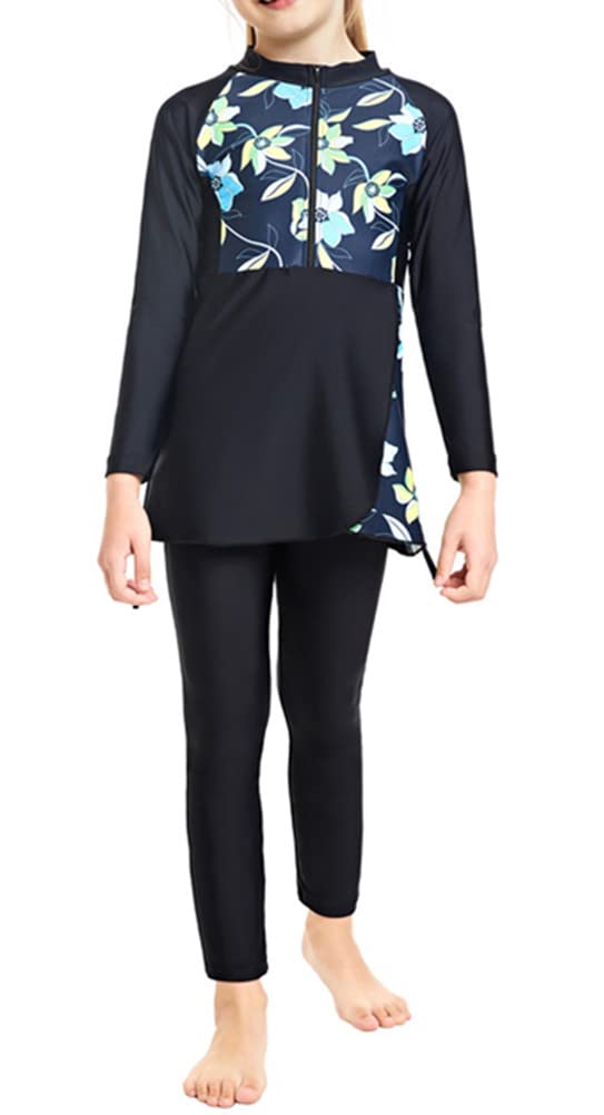 obaSeteck Girls' full-coverage swimsuit Bukini three-piece swimsuit girls moderate coverage long-sleeved swimsuit(4XL,Z3)