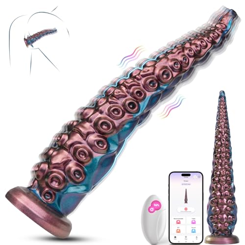 Tentacle Monster Dildo Vibrator - 14.6 Inch Long Silicone Dildos with 10 Vibration Modes AI Sync App & Remote Control Suction Cup Dildo for Clit G-Spot Adult Sex Toys for Women Men Couples