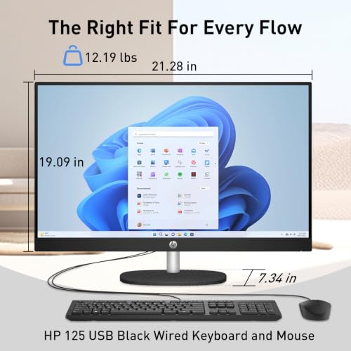 Image of HP Essential 27 inch FHD Touchscreen All-in-One, Intel Ultra 7 255U, Wi-Fi 6, Privacy Camera, Wired Keyboard and Mouse, Copilot AI, RJ-45, Win 11 Pro (Black, 64GB RAM | 2TB SSD)