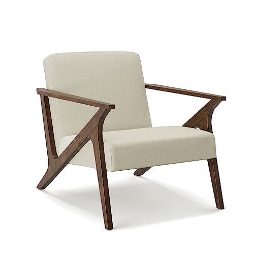 Sillón tapizado beige estructura madera