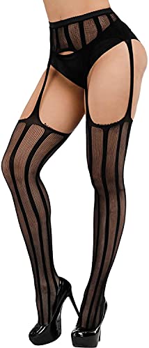Image of Women's Floral Fishnet Stockings with Attached Garter Belt