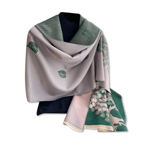 Winter Scarf Cashmere Shawl For Women Leaf Pattern Reversible Scarf With Tassel Pashmina Shawls And Wraps Warm Stole