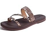ONCAI Women's Flat Sandals Summer Dressy Casual Fashion Glitter Rhinestone Slip On Ladies Sparkly Slides Comfortable Cushion Beach For Woman 2025 Brown Size 10
