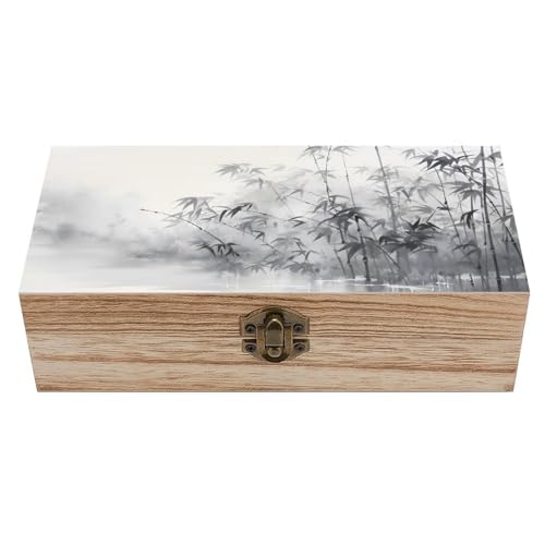 Caja de madera china con pintura Shanshui con tapa, cajas de almacenamiento, organizar, caja de joyería, cajas decorativas para mujeres y hombres