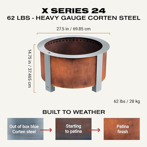Breeo Smokeless Fire Pit (X Series 24, Corten Steel) | 27.5 inch Smokeless Firepit for Outside | 62 Pounds | Ideal for Families Compatible with Wide Range of Breeo Accessories - Image 4