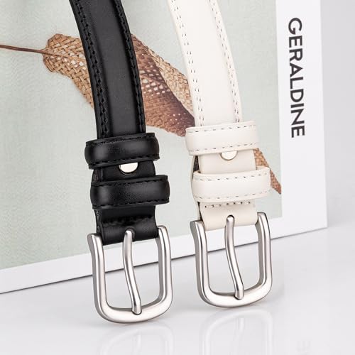 2 Pack Women's Genuine Leather Belt Trendy Waist Belt with Silver Buckle2