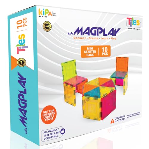 Image of KIPA GAMING MagPlay 10pcs Made in India The Original STEAM Magnetic Building Tiles&Blocks Open-Ended Creative Learning Educational Toys for Children Ages 3 Yrs,Multicolor