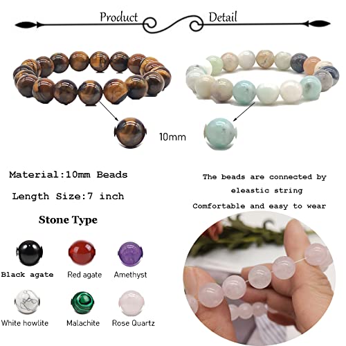 SONNYX 1-8 PCS 10mm Natural Stone Semi-Precious Gemstones Beaded Bracelets for Men Women Crystal Stretch Beaded Bracelet Unisex3