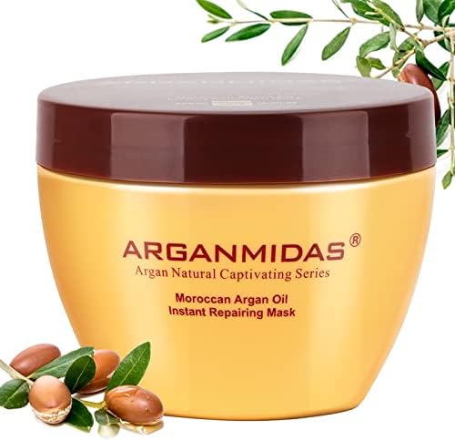 Hair Mask For Dry Damaged Hair Treatment, ARGANMIDAS Moroccan Argan Oil Hair Instant Repairing Mask Moisturizing, Deep Conditioner Hair Treatment Mask for Curly, Dye, Split End, Bleached and Color Treatment Hair, 10.2 Fl Oz