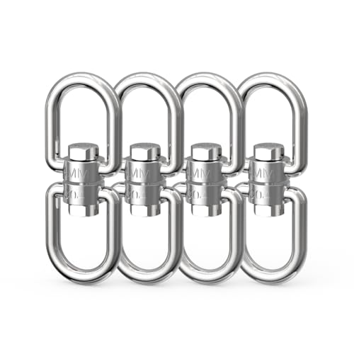 Double Eye Swivel, 304 Stainless Steel Eye to Eye Swivel Ring Dismounting Ring Connector Hardware Double Ended Swivel Hooks Carabiner Swivel Tree Swing Shackle Suspension (M4-4PCS)