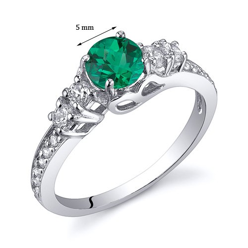 Peora Simulated Emerald Solstice Ring For Women 925 Sterling Silver, 5Mm Round Shape, Comfort Fit, Size 7 #TOP2