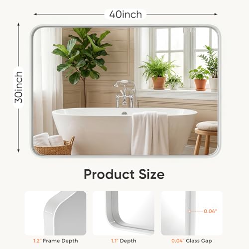 Image of NEWBULIG 30 inchx40 inch White Wall Mirror, Bathroom Mirrors for Over Sink, Matte Metal Framed Vanity Decor Mirror with Tempered Glass, Entryway, Living Room, Bedroom