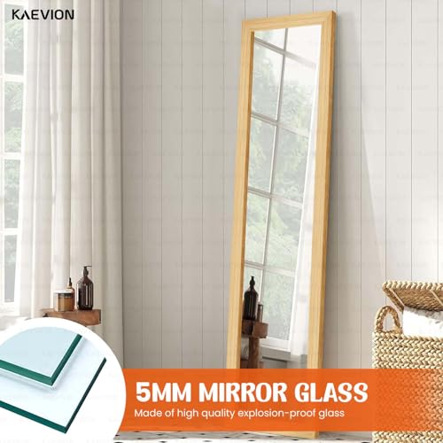 Image of Wood Framed Full Length Mirror, 4ft Wall Mounted Body Mirror with 5mm HD Shatterproof Glass, 3-Way Hanging or Leaning Mirror for Bedroom, Bathroom, Living Room (Natural Wood)