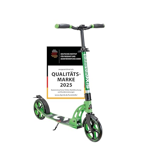 SIX DEGREES Patinete de aluminio con mecanismo plegable y soporte, 205 mm, altura regulable, certificado GS, color verde claro