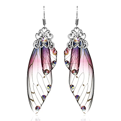 BELLA-Bee Butterfly Wing Drop Dangle Earrings Gold Plated Crystal Rhinestone for women wedding Jewelry (Purple-Silver B)…