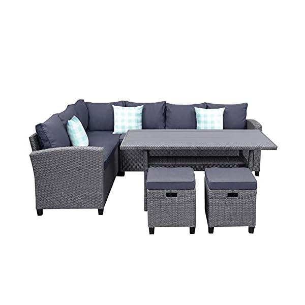 CHENGSYSTE Dining Set Patio Dining Set，5 Pcs Outdoor Conversation Set Patio Furniture Set All Weather Wicker Sectional Couch Sofa Dining Table Chair Patio Furniture Sets - Image 5