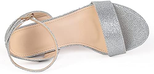 DADAWEN Women's Silver Glitter Open Toe Ankle Strap Low Block Chunky Heels Sandals Party Wedding Bridal Dress Pumps Shoes Silver US Size 6.5 | Image 5
