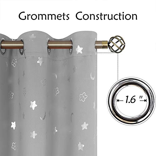 Image of BGment Nursery Curtains for Kids Room, Star and Moon Blackout Curtains for Girls Boys Bedroom, Room Darkening Thermal Insulated Decoration Window Grommet Curtains, 2 Panels of 42 x 72 Inch, Light Grey