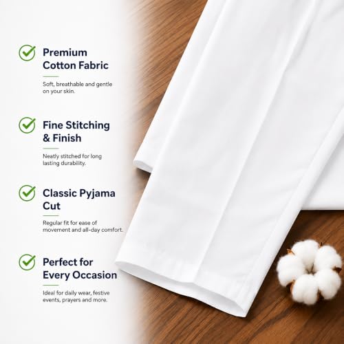 Image of Men's Pure Cotton Pant Style Pyjama | Pyjama /Pajama Style Pants for Kurtas, Festival | White, Cream, Black | Elasticated Waist and Dual Side Pockets
