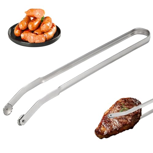 YEJAHY Pince à barbecue rotative en acier inoxydable de 38 cm - Longue pince de cuisine - Pour la cuisson, les saucisses et les saucisses