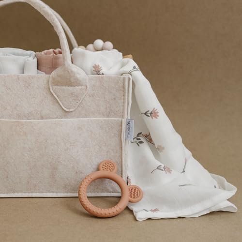 Image of PUTSKA Baby Diaper Caddy Organizer - Nursery Storage Basket for Diaper Station, Baby Basket Shower List and Registry Gift Must-Haves, Newborn Essentials, Nursery Decor for Boy or Girl - Mocha, Large