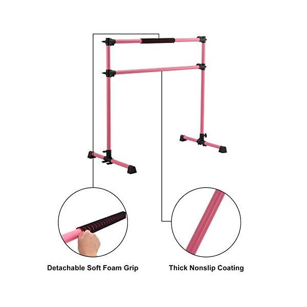ZELUS-4ft-Portable-Ballet-Barre-for-Home-Gym-Freestanding-Dance-Exercise-Equipment-for-Home-Workouts-Fitness-Flexibility-Training-with-Stretch-Band-and-Tote ZELUS Portable Ballet Barre for Home Gym | Freestanding Dance Exercise Equipment for Home Workouts Fitness Flexibility Training with Stretch Band and Tote (4ft, Pink)