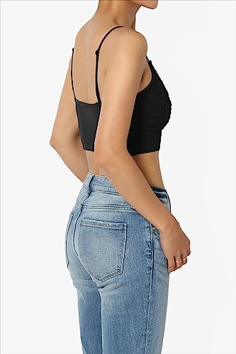 Women's Smocked Jersey Triangle Bralette Plunge Scoop Neck Stretch Bra Crop Top4