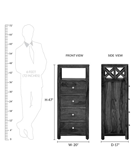 Image of Solid Sheesham Wood Cabinet for Storage | Wooden Chest of Drawer for Kitchen and Home with 4 Drawers (Solid Wood, Teak Finish, 20x17x47 Inch, 1 Piece)