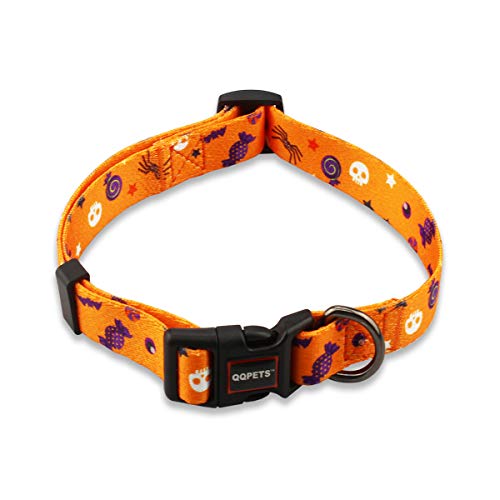 QQPETS Dog Collar Personalized Adjustable Basic Collars Soft Comfortable for Puppy Small Medium Large Dogs or Cats Outdoor Training Walking Running Candy Orange Pattern