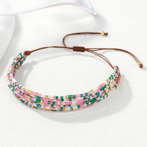 Image of KELITCH Adjustable Multi Strand Bracelets Colorful Miyuki Seed Beads Wrap Bracelets Bangle Women Jewelry