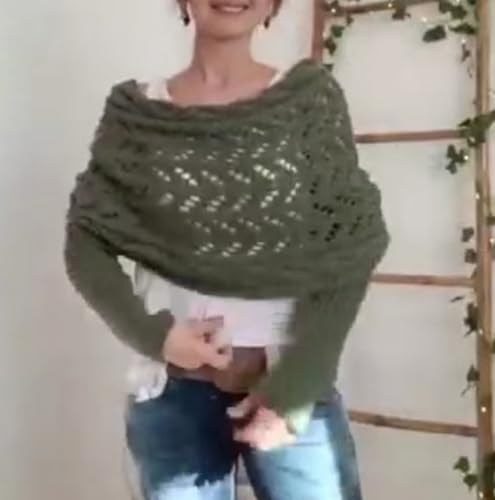 Multifunctional Scarf with Sleeves, Women Knitted Cable Wrap with Sleeves, Crochet Scarf Sweater Wrap (Black, One Size)4