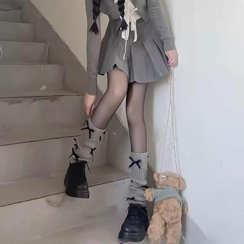 Image of Leg warmers Y2k Wind with bow lace-up knit Harajuku Kawaii leg warmers accessories 80's vintage high leg socks