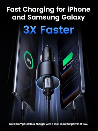 Image of UGREEN 130W USB C Car Charger with Cable, Type C Cigarette Lighter Adapter (Pack of 2)