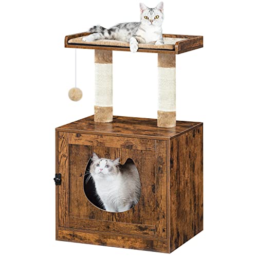 Hoobro Litter Box Enclosure With Cat Tree Tower, Litter Box Furniture Hidden With Cute Entrance, Private Washroom With Sisal Scratching Posts, Cat Head Door And Large Platform, Rustic Brown Bf11Mw03 #TOP15